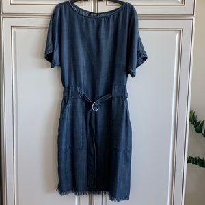 Soft lyocell belted denim dress with sleeves